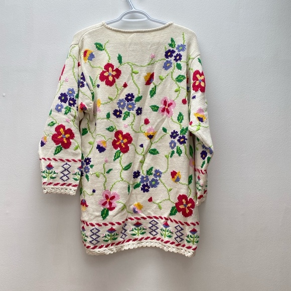 Vintage - Hanna Andersson Cream Knit Floral Pattern Sweater Scalloped Edge - Picture 3 of 10